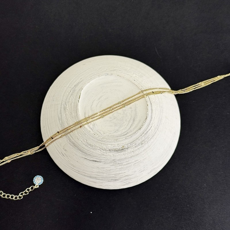 Üçlü Zincir Mavi Boncuk Detaylı Halhal resmi