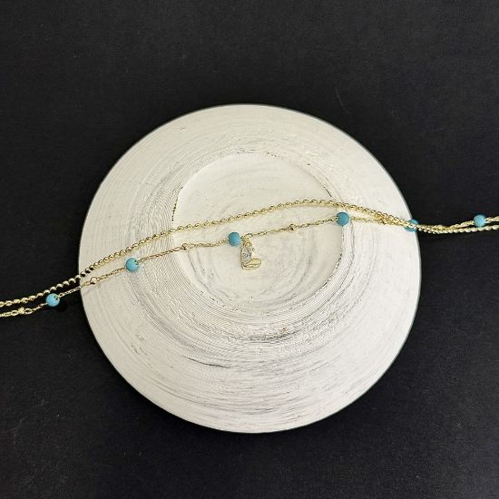 İkili Mavi Boncuk Taş Detay Halhal resmi