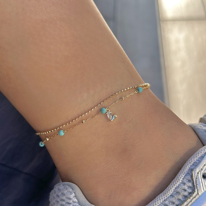 İkili Mavi Boncuk Taş Detay Halhal resmi