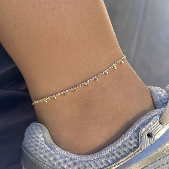 Yarı Suyolu Top Detaylı Gold Halhal  resmi