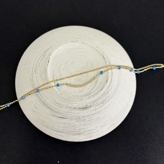 İkili Taş Detay Mavi Boncuk Halhal  resmi