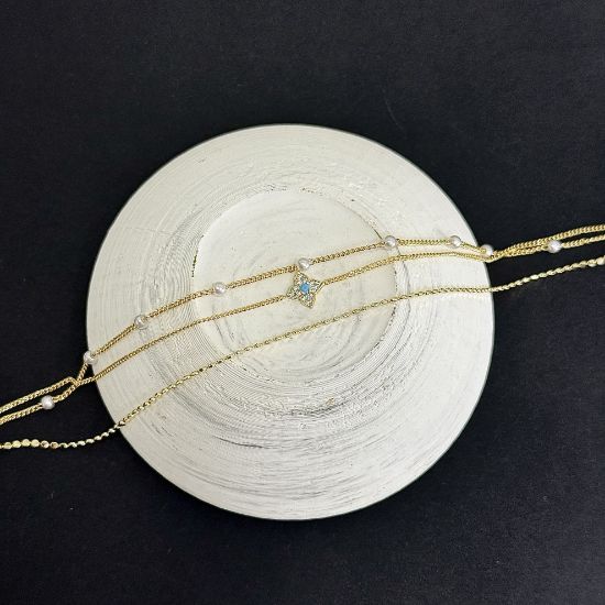 Üçlü Mavi Taş Detay İnci Halhal resmi