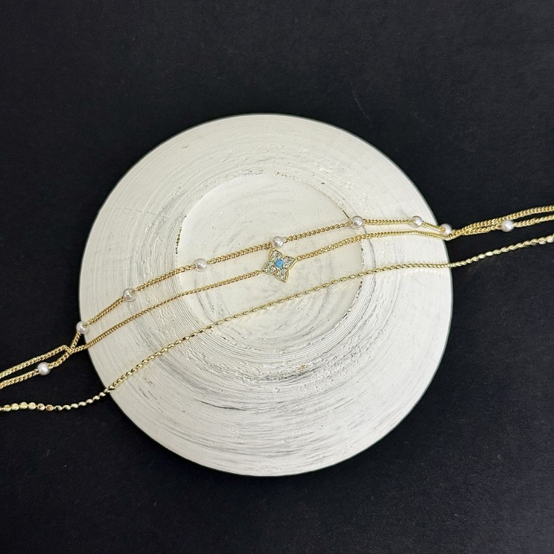 Üçlü Mavi Taş Detay İnci Halhal resmi