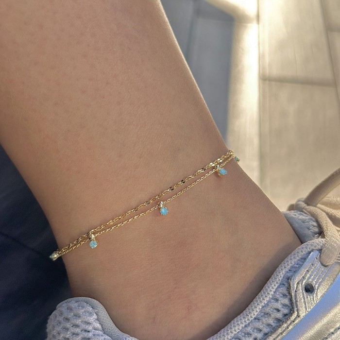 İkili Mavi Taşlı Sallantılı Halhal resmi