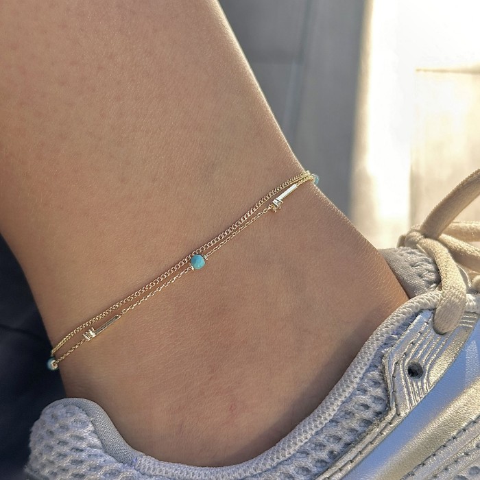 İkili Plaka Çubuk Mavi Boncuk Halhal resmi