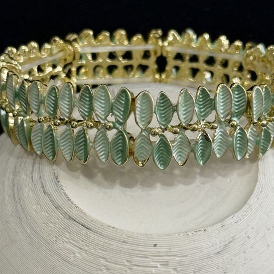 Lastikli Yaprak Motif Su Yeşil Bileklik resmi