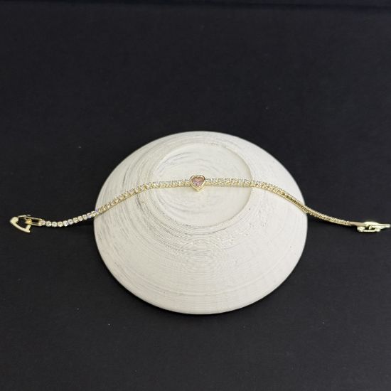 Ortası Pembe Taş Minimal Bileklik resmi