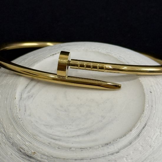 Çivi Minimal Taşsız Gold Çelik Kelepçe resmi