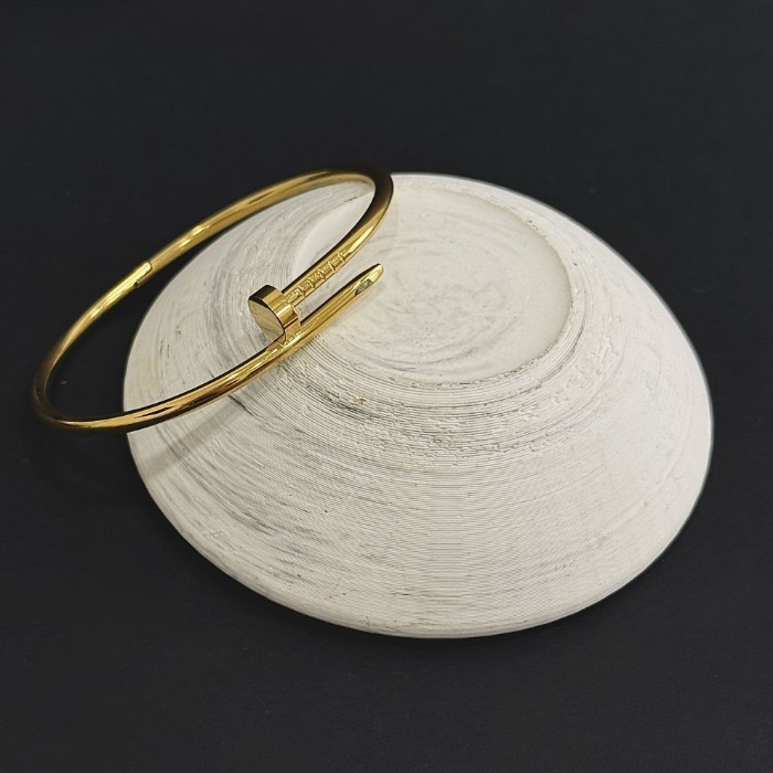 Çivi Minimal Taşsız Gold Çelik Kelepçe resmi