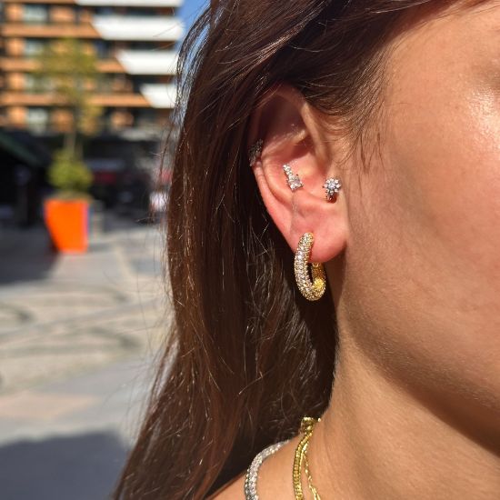 Bot Taşlı Gold Küpe resmi