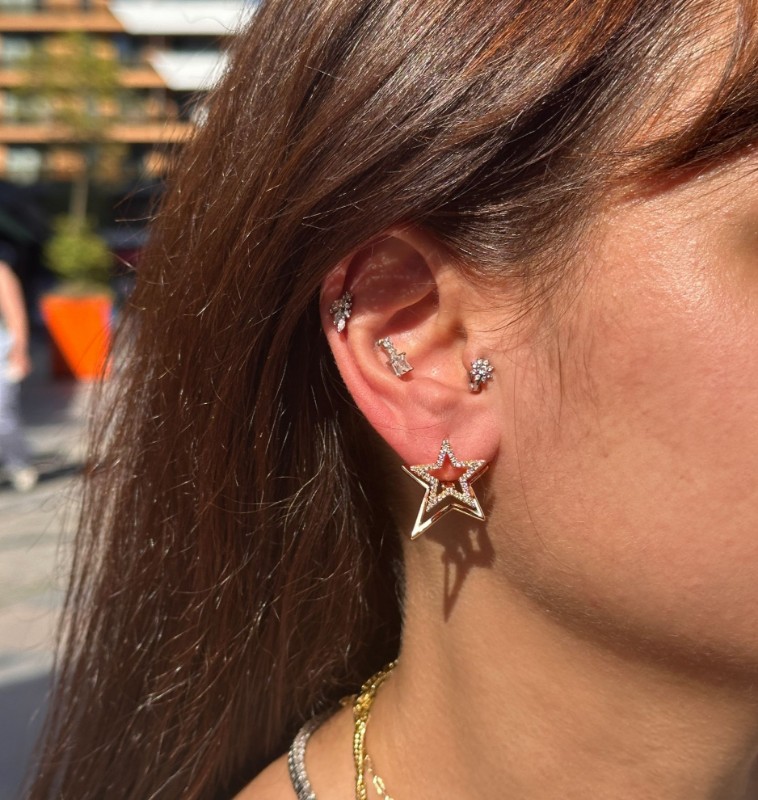 Çift Taraflı Kullanabilen Yıldız Küpe Gold resmi