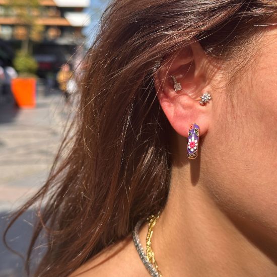 Mineli Çiçek Küpe Mor resmi