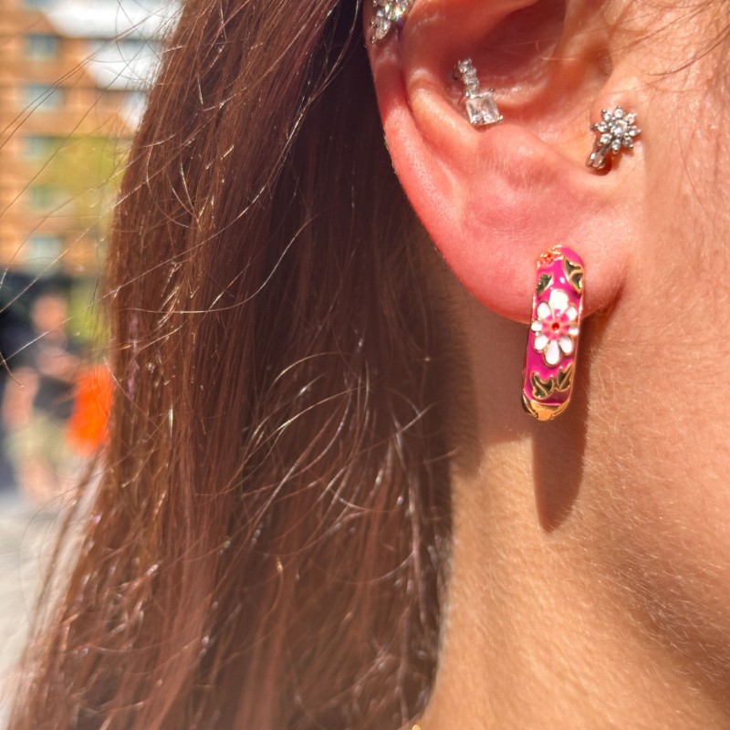 Mineli Çiçek Küpe Pembe resmi