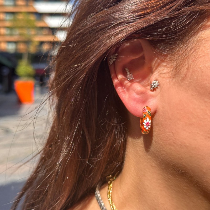 Mineli Çiçek Küpe Turuncu resmi