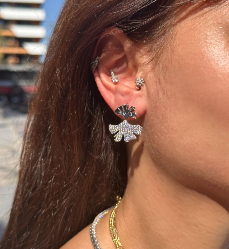 Yaprak Mini Taşlı Küpe Silver resmi