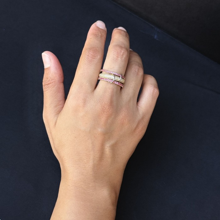 Ful Taşlı Fuşya Yüzük Gold resmi