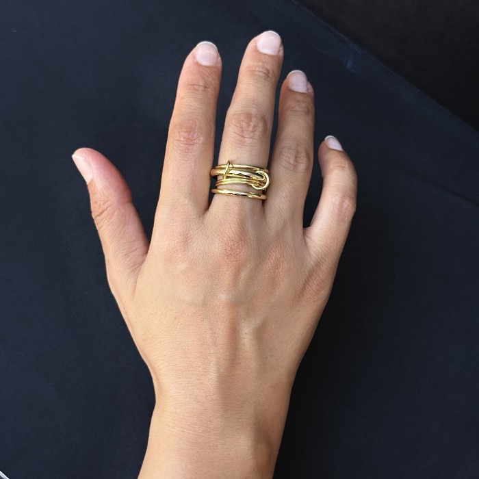 Kalınlı İnceli Dörtlü Gold Yüzük resmi