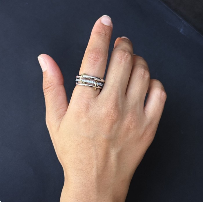 Ortası Açık Mavi Taşlı Gold Yüzük resmi