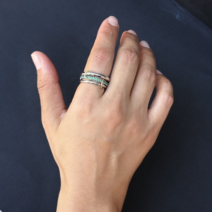 Ortası Taşlı Yeşil Silver Yüzük resmi