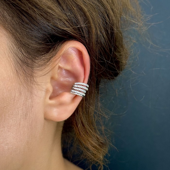 Taşlı Silver Nazar Boncuklu Kıkırdak resmi