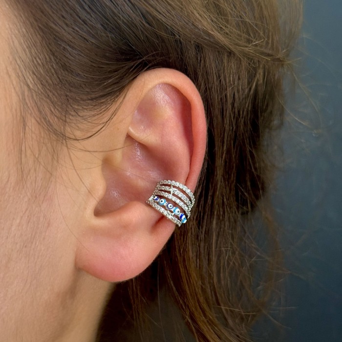 Taşlı Silver Nazar Boncuklu Kıkırdak resmi