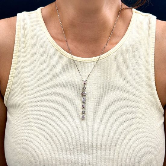 Çelik Pembe Taş Tasarım Silver Kolye resmi