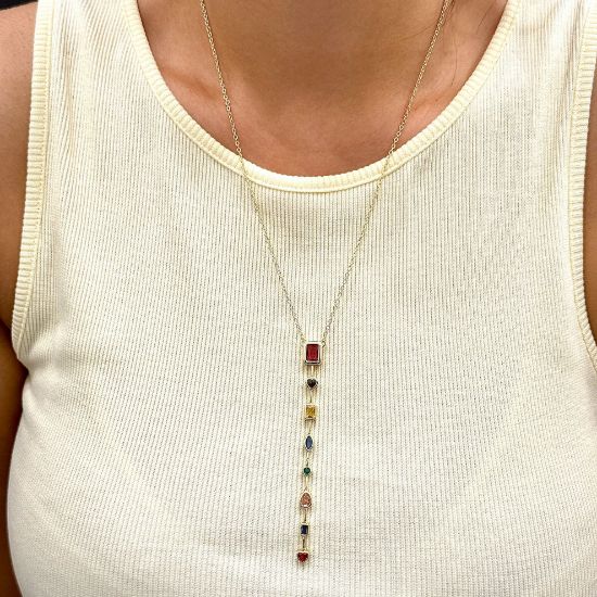 Renkli Tasarım Y Kolye Kalp Kırmızı resmi