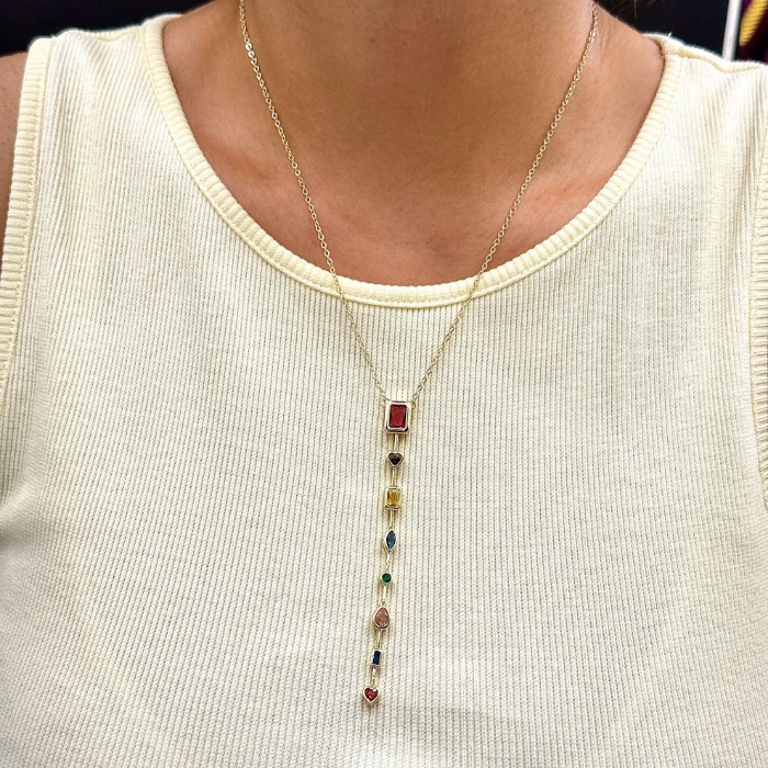 Renkli Tasarım Y Kolye Kalp Kırmızı resmi