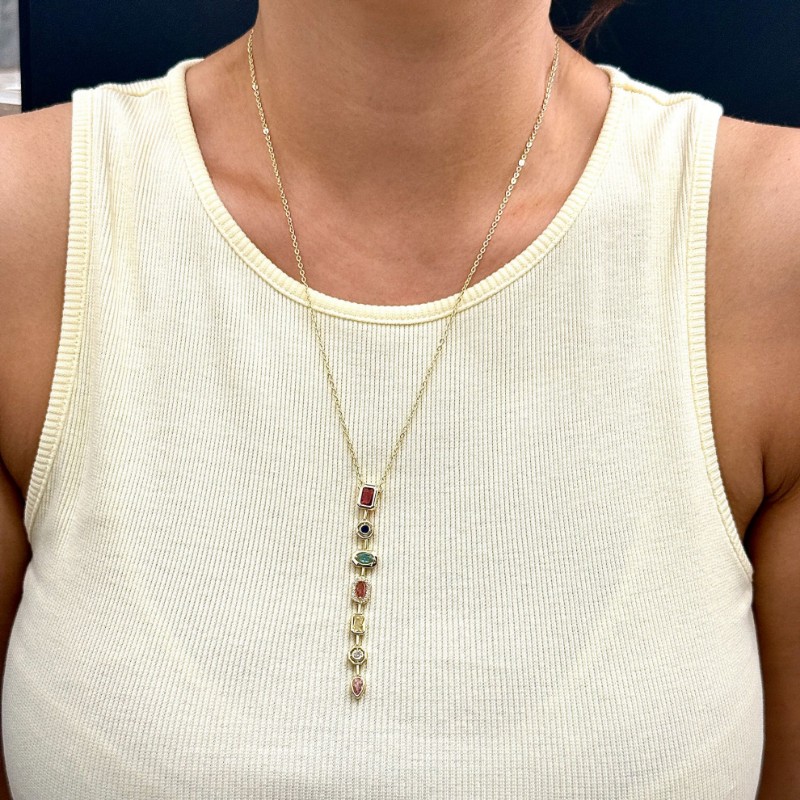 Renkli Tasarım Y Kolye Kırmızı resmi