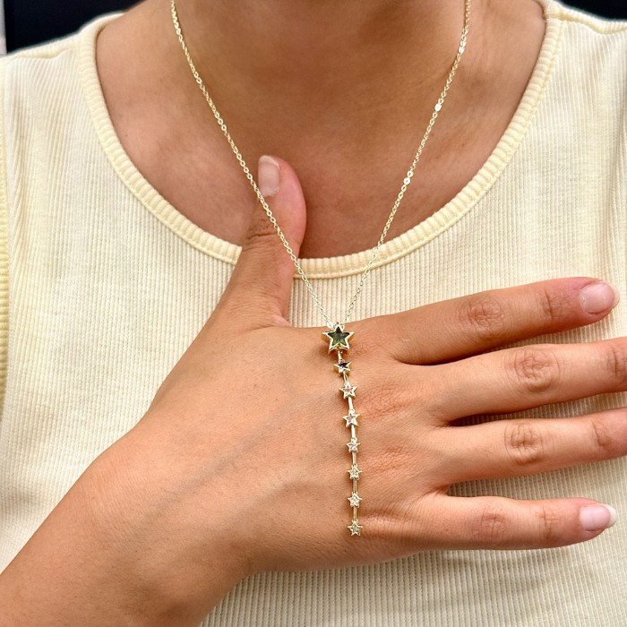 Renkli Taş Yıldız Y Kolye resmi