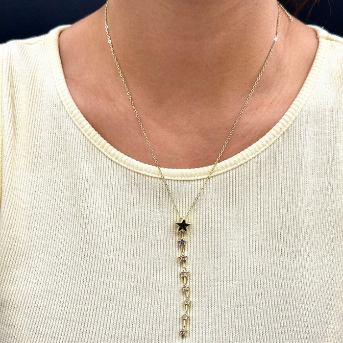 Renkli Taş Yıldız Y Kolye resmi