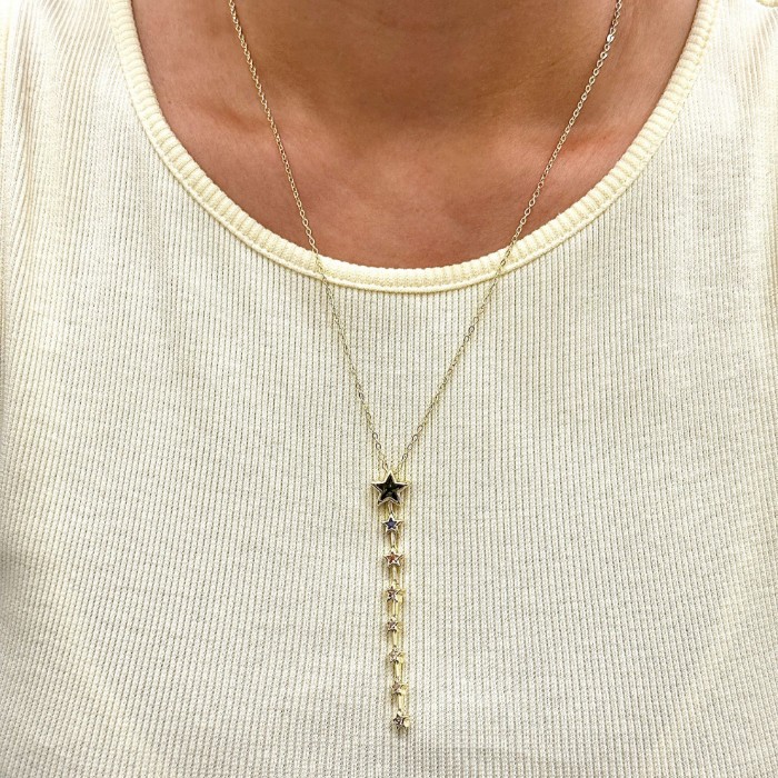 Renkli Taş Yıldız Y Kolye resmi