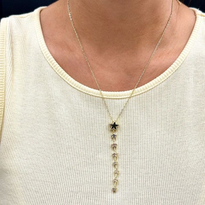 Renkli Taş Yıldız Y Kolye resmi