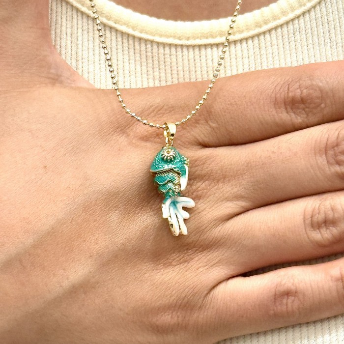 Çoklu Zincir Kombinli Yeşil Balık Kolye resmi