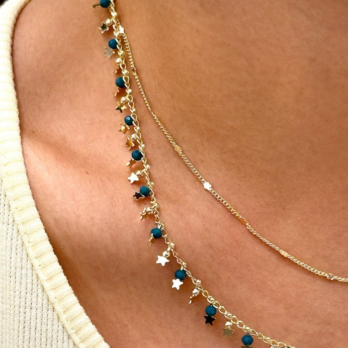 İkili Mavi Boncuk Yıldız Detay Kolye resmi