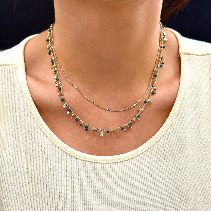 İkili Mavi Boncuk Yıldız Detay Kolye resmi