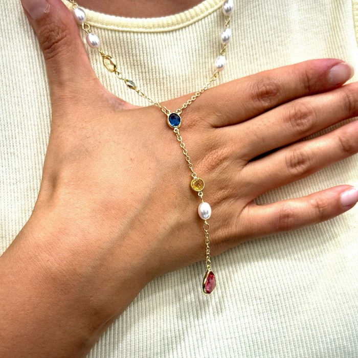 Renkli Taş İncili Y Kolye resmi