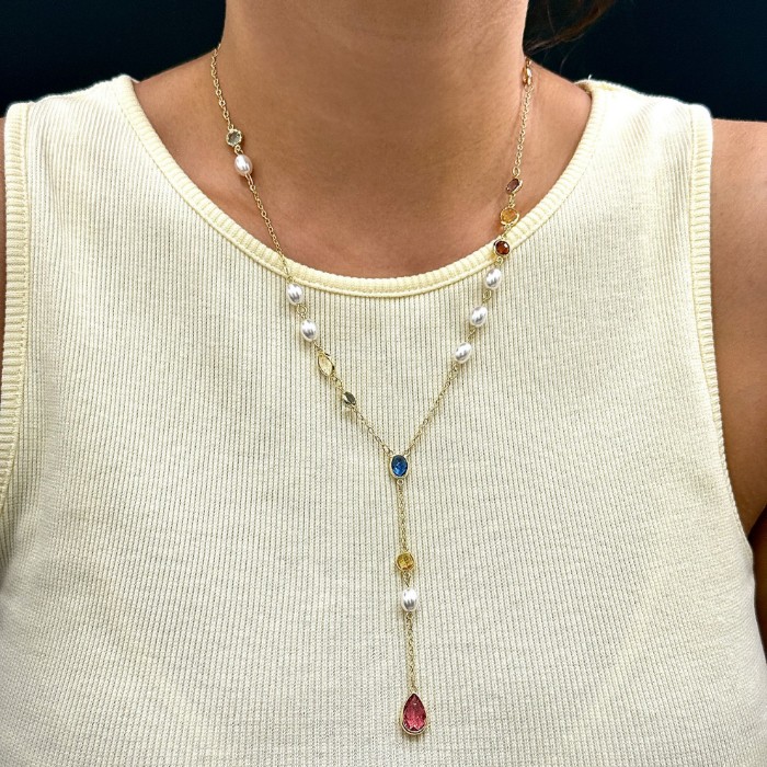 Renkli Taş İncili Y Kolye resmi