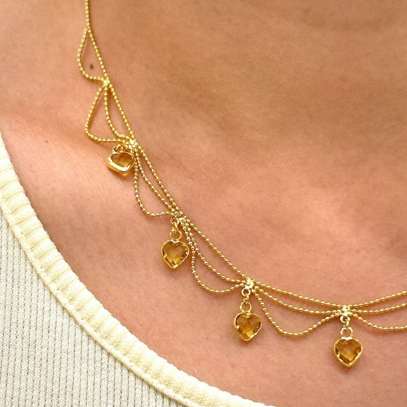 Sarı Kalp Saçaklı Kolye resmi