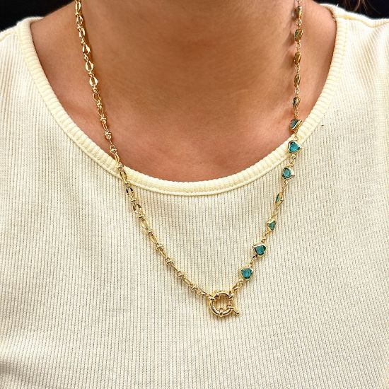 Yarısı Zincir Yarısı Mavi Kalp Kolye resmi