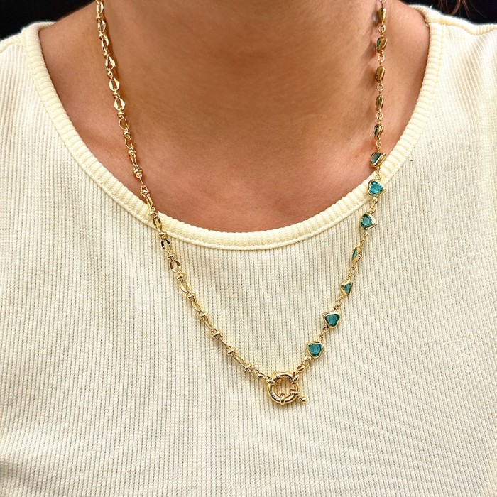 Yarısı Zincir Yarısı Mavi Kalp Kolye resmi