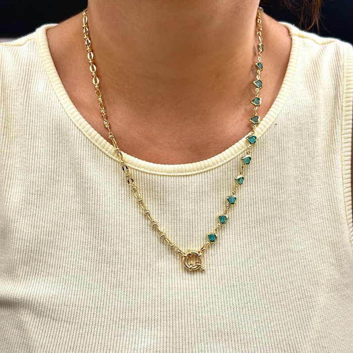 Yarısı Zincir Yarısı Mavi Kalp Kolye resmi