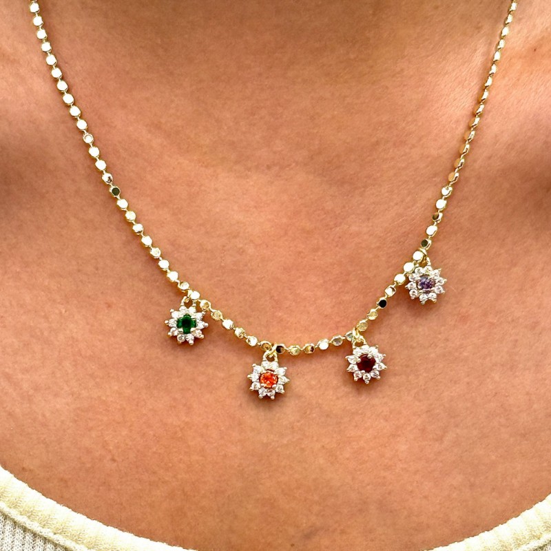 Minimal Renkli Taşlı Çiçek Kolye resmi