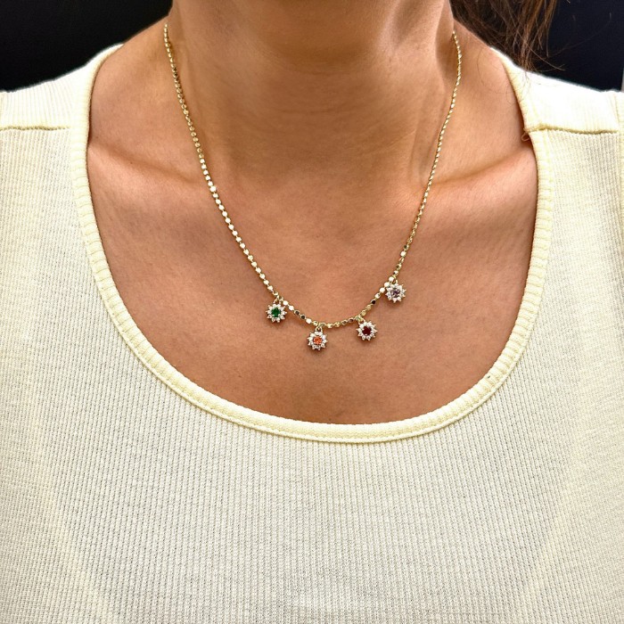 Minimal Renkli Taşlı Çiçek Kolye resmi