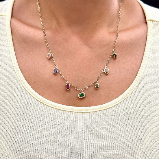 Tasarım Renkli Baget Taş Kolye resmi