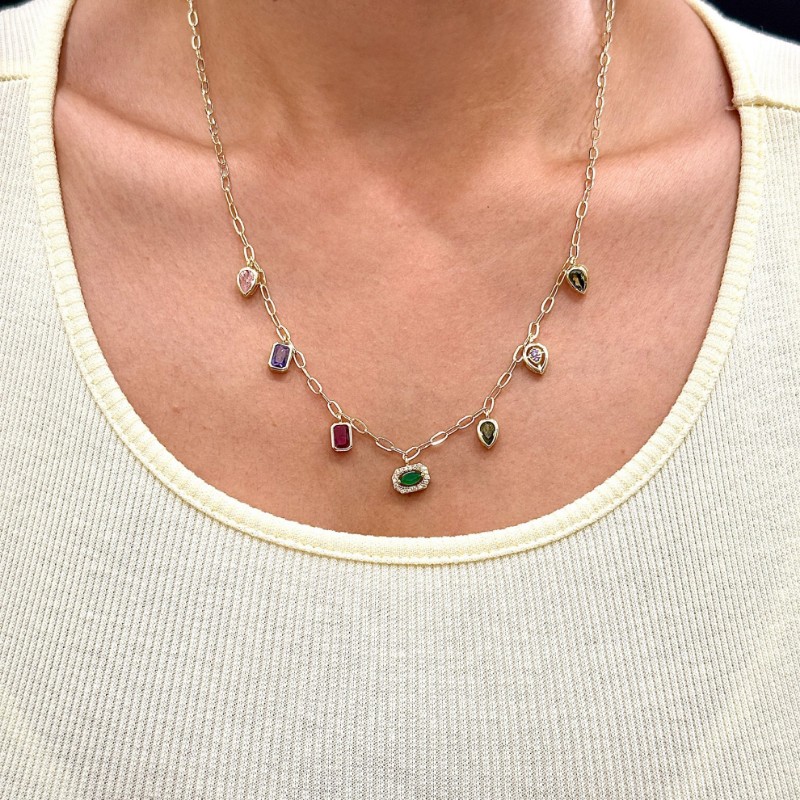 Tasarım Renkli Baget Taş Kolye resmi