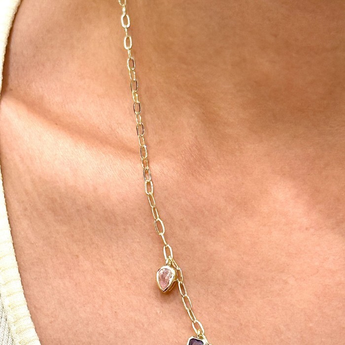 Tasarım Renkli Baget Taş Kolye resmi