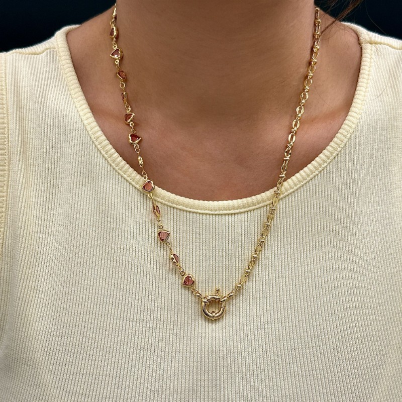 Yarısı Zincir Yarısı Pembe Kalp Kolye resmi