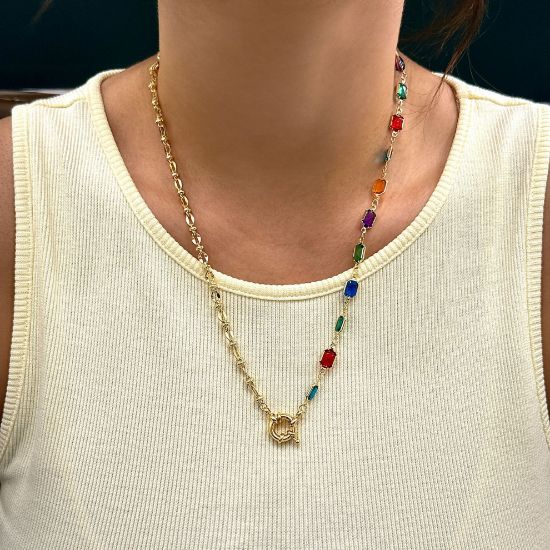 Yarısı Zincir Yarısı Renkli Baget Kolye resmi
