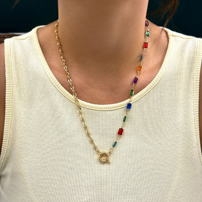 Yarısı Zincir Yarısı Renkli Baget Kolye resmi